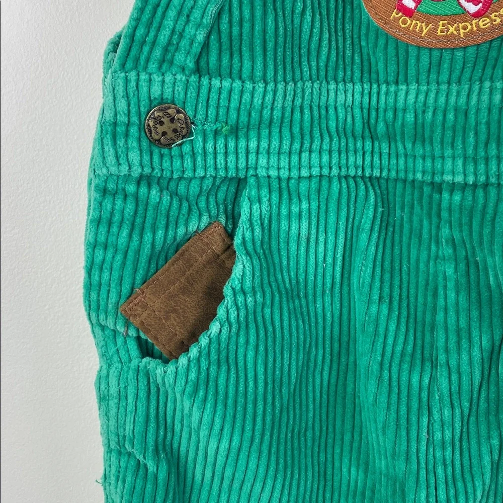 Vintage Osh Kosh B'Gosh Pony Express Green Corduroy Vestbak Overalls